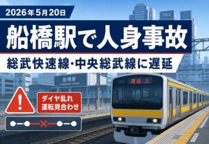 船橋駅で人身事故、総武快速線・中央総武線に遅延｜2026年5月20日朝に発生