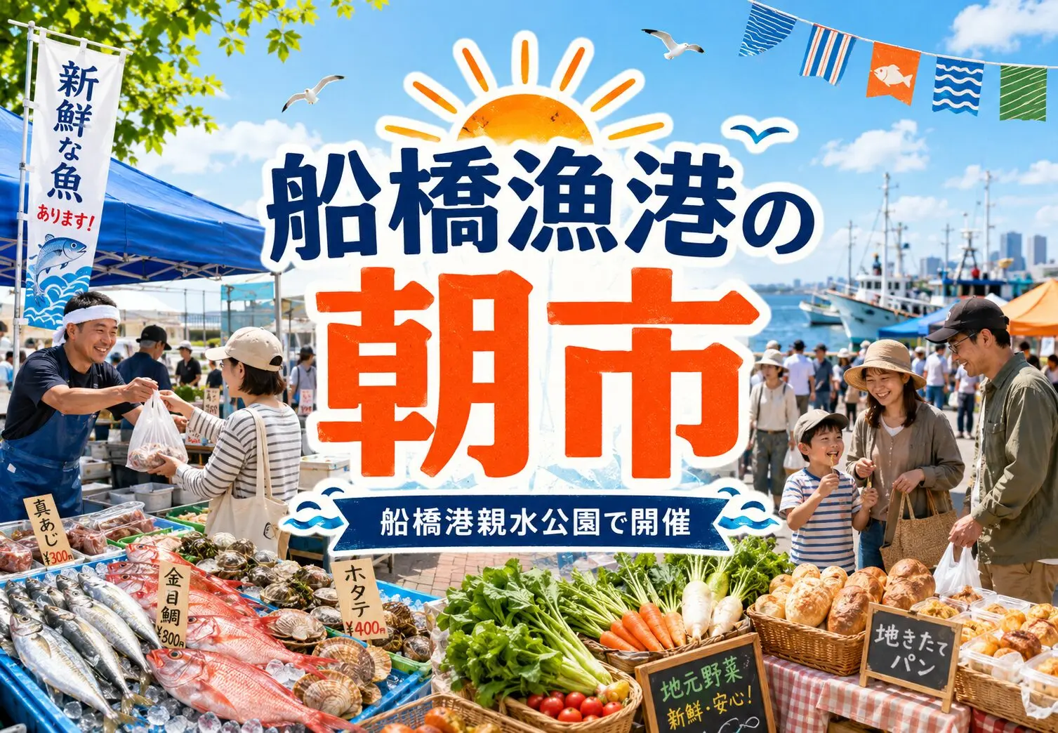 船橋漁港の朝市が船橋港親水公園で開催｜地元グルメや船橋の海の幸が並ぶ朝市イベント